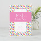 illusima Rainbow Liebe Hearts Girls 5th Birthday Einladung (Stehend Vorderseite)