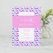 illusima Rainbow Liebe Herts Pink 10. Geburtstag Einladung (Stehend Vorderseite)
