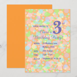 illusima Rainbow Pastel Dots Girls Orange Birthday Einladung