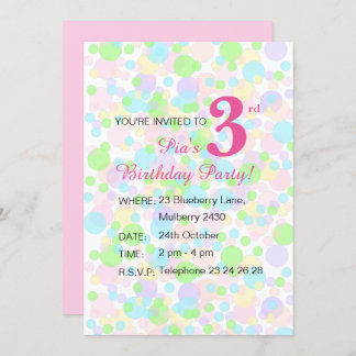 illusima Rainbow Pastel Dots Girls Pink Geburtstag Einladung