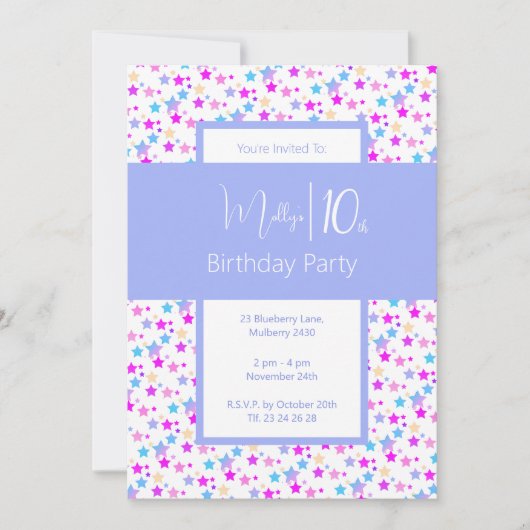 illusima Rainbow Stars Blue Girls 10. Geburtstag Einladung (Vorderseite)