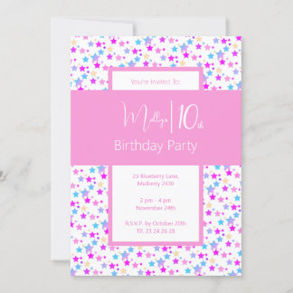 illusima Rainbow Stars Pink Girls 10. Geburtstag Einladung