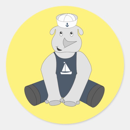 illusima Rhino Sailor Yellow Runder Aufkleber (Vorderseite)