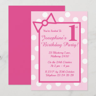 illusima Rosa Schleife & Punkte Mädchen Geburtstag Einladung