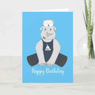 illusima Sailor Rhino Blue Birthday Card Karte