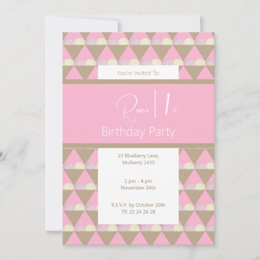 illusima Strawberry Vanilla Ice creme 1. Geburtsta Einladung (Vorderseite)