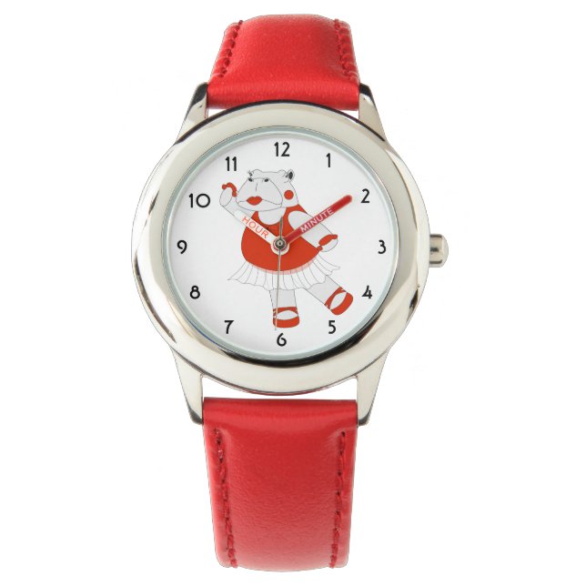 illusima Tanzender Nilpferd Rot Kinderuhr Armbanduhr (Vorderseite)