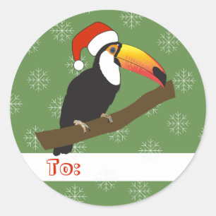 illusima Tukan Weihnachts-Schneeflocken Grün Runder Aufkleber
