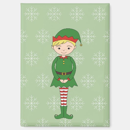 illusima Weihnachtsjunge Elf Schneemuster Grün Magnet (Vorderseite)