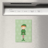 illusima Weihnachtsjunge Elf Schneemuster Grün Magnet (In Situ (Geschirrspüler))