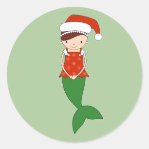 illusima Weihnachtsmeerjungfrau Grün Runder Aufkleber