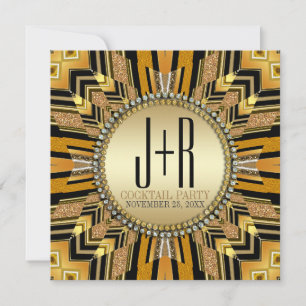 Illusion Art Deco Schwarz Gold Dinnerparty-Einladu Einladung