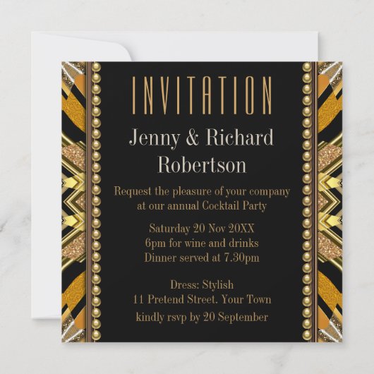 Illusion Art Deco Schwarzes Party Einladung (Rückseite)