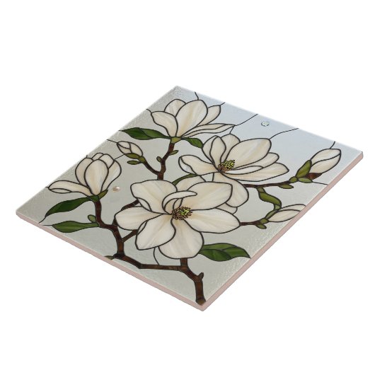 Illusion aus verkettetem Glas in weißem Magnolien Fliese (Seite)