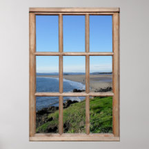 Illusion der Beach View aus einem Fake-Holzfenster