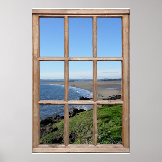 Illusion der Beach View aus einem Fake-Holzfenster Poster (Vorne)