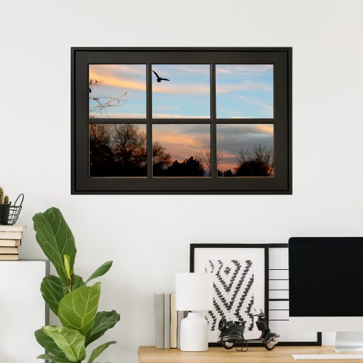 Illusion des Fensters "Sunset Flying Bird Imitats" Poster (Heimbüro)