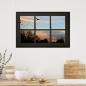 Illusion des Fensters "Sunset Flying Bird Imitats" Poster (Küche)