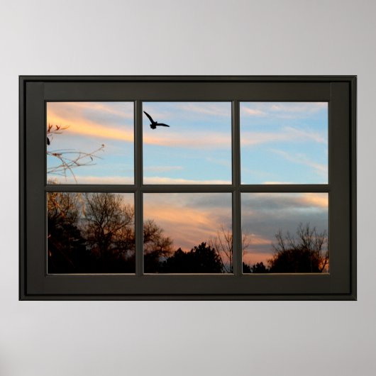 Illusion des Fensters "Sunset Flying Bird Imitats" Poster (Vorne)