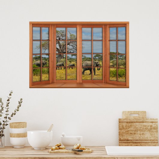 Illusion von Afrikanischen Elefanten Poster (Küche)