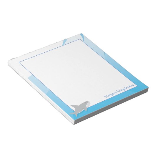 Illustrated Blue White Gray Shark Name Notizblock (angewinkelt)
