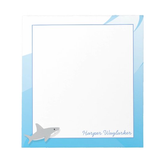 Illustrated Blue White Gray Shark Name Notizblock (Vorderseite)