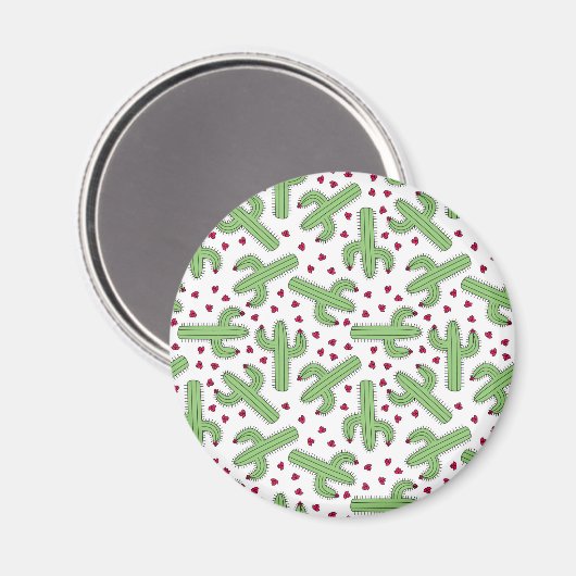 Illustrated Cactus & Pink Flowers Pattern Magnet (Vorderseite/Rückseite)
