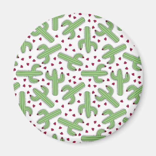 Illustrated Cactus & Pink Flowers Pattern Magnet (Vorne)