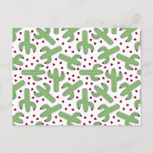Illustrated Cactus & Pink Flowers Pattern Postkarte (Vorderseite)