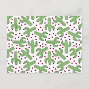 Illustrated Cactus & Pink Flowers Pattern Postkarte