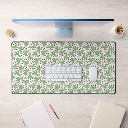 Illustrated Cactus & Pink Flowers Pattern Schreibtischunterlage (Büro 1)