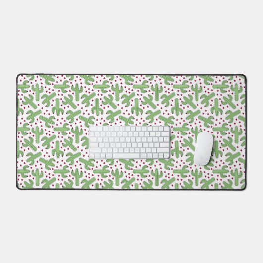 Illustrated Cactus & Pink Flowers Pattern Schreibtischunterlage (Tastatur & Maus)