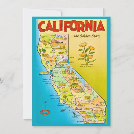 Illustrated California State 5x7 Big Postcard Dankeskarte (Vorderseite)