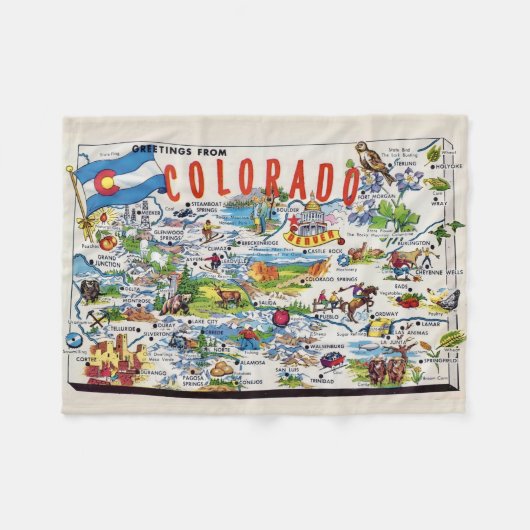 Illustrated Colorado Map Small  Fleecedecke (Vorderseite (Horizontal))