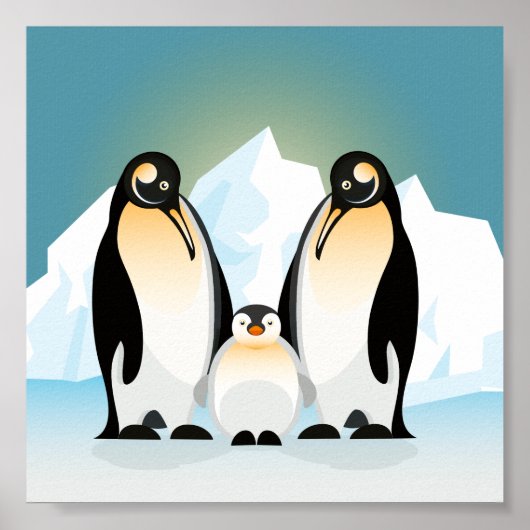 Illustrated geometric penguins stood with Baby Poster (Vorne)