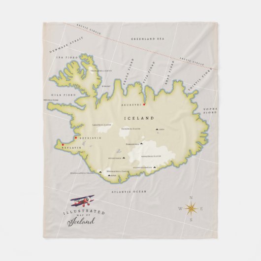 Illustrated map of Iceland Fleecedecke (Vorderseite)