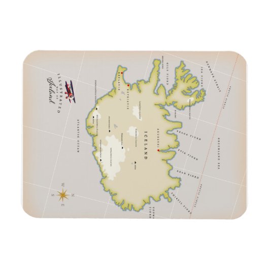 Illustrated map of Iceland Magnet (Horizontal)