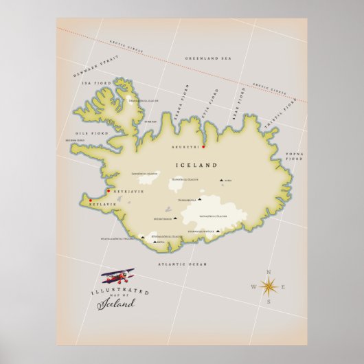Illustrated map of Iceland Poster (Vorne)