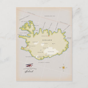 Illustrated map of Iceland Postkarte
