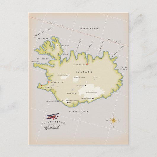 Illustrated map of Iceland Postkarte (Vorderseite)