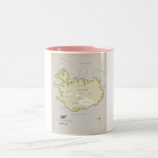 Illustrated map of Iceland Zweifarbige Tasse (Mittel)