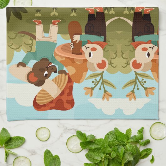 Illustrated picnic scene with animals geschirrtuch (Gefaltet)