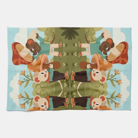 Illustrated picnic scene with animals geschirrtuch (Horizontal)