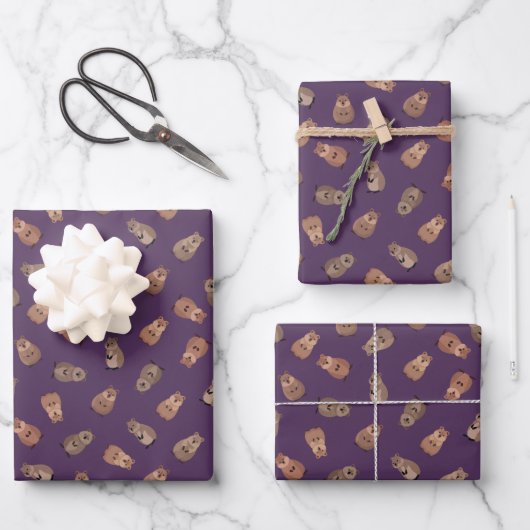 Illustrated Quokkas on Dark Purple Geschenkpapier Set (Vorderseite)