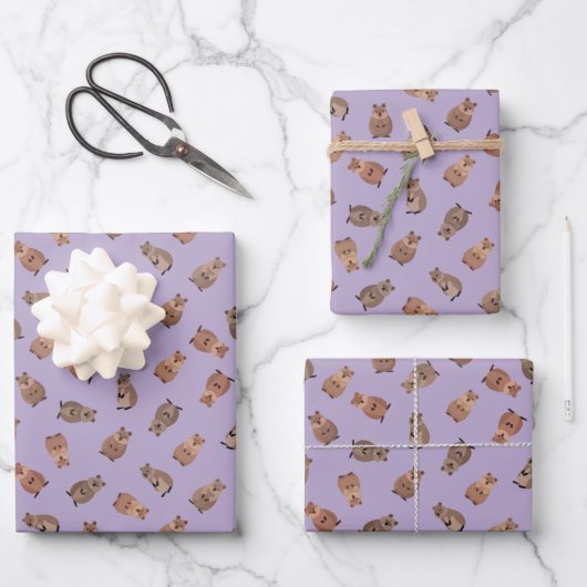 Illustrated Quokkas on Light Purple Geschenkpapier Set (Vorderseite)