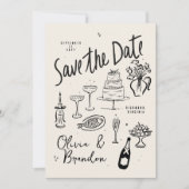 Illustrated Whimsical Hand-Drawn Wedding Save The Date (Vorderseite)