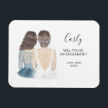 Illustrated Will you be my bridesmaid magnet<br><div class="desc">Simple and classic "Will you be my bridesmaid?" magnet featuring a bride & bridesmaid. Customize the name and role to your preference.</div>