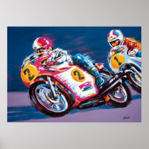 Illustratie van twee motorracer - poster