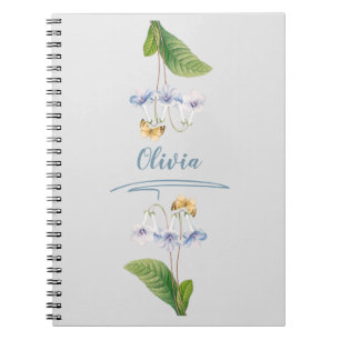 Illustration alter Blumen mit Schmetterlingen und Notizblock