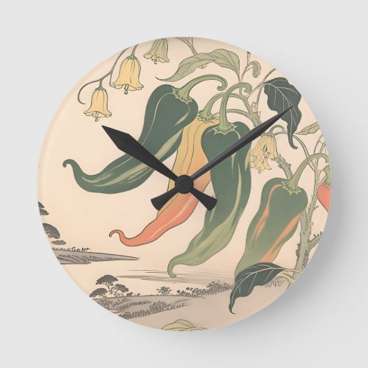 Illustration alter Chili-Pfeffer Runde Wanduhr (Vorderseite)
